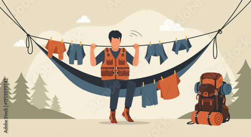 Backpacking Adventure Clothes Drying in Hammock Scenic Outdoor Lifestyle