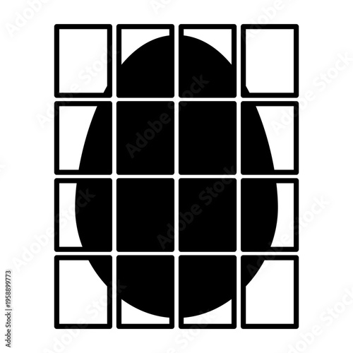 Silhouette of a checkered egg in black and white.