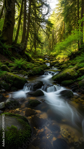 Enchanted Mossy Forest Stream Wallpaper
