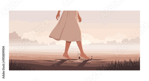 Barefoot Journey Through A Serene Landscape At Dawn