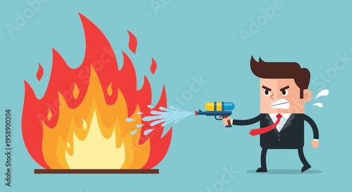 Business Executive Confronts Flaming Crisis With Water Pistol Solution