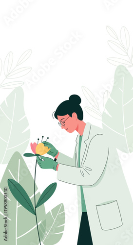 Botanist Examining Plant Life In Scientific Research Setting