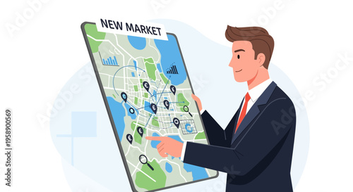 Business Professional Analyzing New Market Opportunities On Digital Map Interface