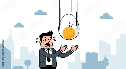 Business Professional Facing Falling Cracked Egg Danger