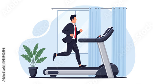 Business Professional Exercising On Treadmill In Office Environment