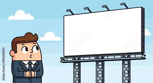 Business Professional Gazes At Large Empty Billboard