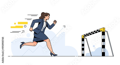 Business Woman Sprinting Towards Goal With Determined Focus