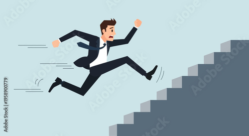 Businessman Ascending Stairs With Urgency Representing Career Growth