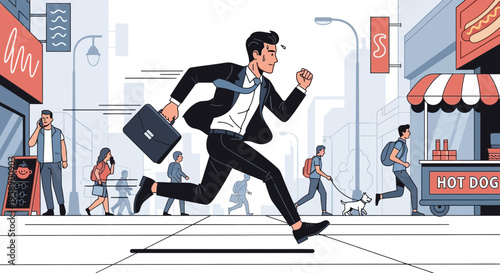 Busy Businessman Hurrying Through Urban Street Scene