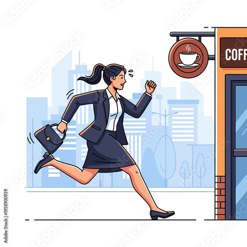 Busy Businesswoman Rushing To Grab Coffee On A Hectic Morning