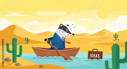 Business Badger Navigates Desert Oasis Towards Ideas Innovation Concept
