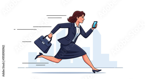 Busy Professional Woman Rushing To An Important Meeting With Her Smartphone