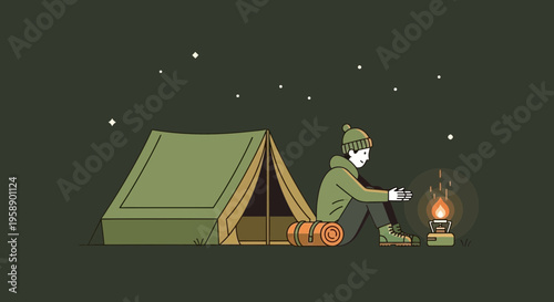 Camping Adventure Under Starry Night Sky Relaxing Outdoors