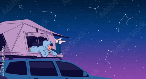 Camping Adventure Under Starry Skies With Constellations Visible