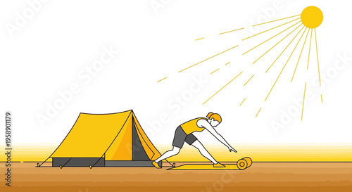 Camping And Outdoor Yoga In Bright Sunlight During Summer Adventure