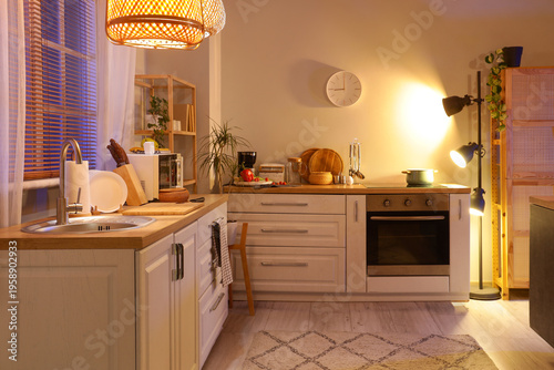 Interior of kitchen with co...