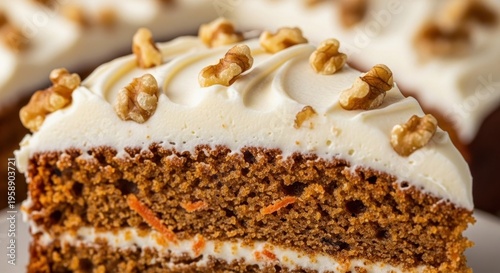 Moist Carrot Cake with Cream Cheese Frosting and Walnuts.