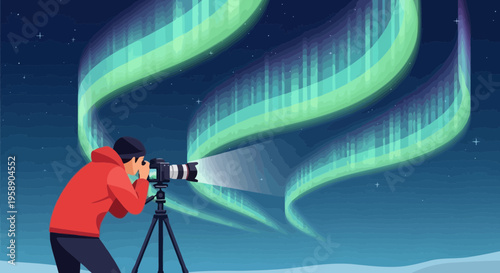 Capturing The Celestial Dance Of The Aurora Borealis Over A Winter Landscape