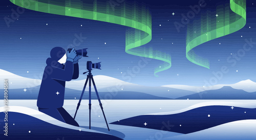 Capturing The Majestic Aurora Borealis Display In A Snowy Landscape