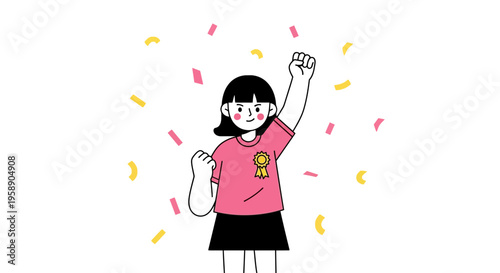 Celebratory Child With Award And Falling Confetti