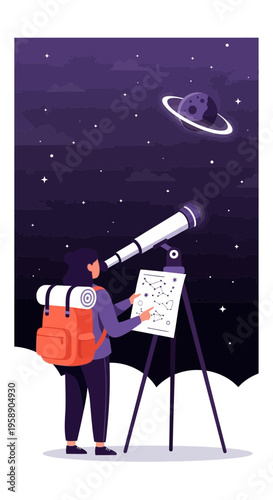 Celestial Exploration Amateur Astronomer Observing Distant Planets And Star Constellations