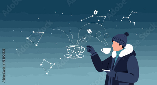 Celestial Coffee Dreams Under Starry Skies Of Winter