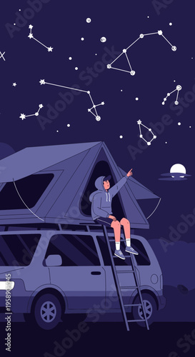 Celestial Exploration From Rooftop Tent Adventure Under Starry Skies