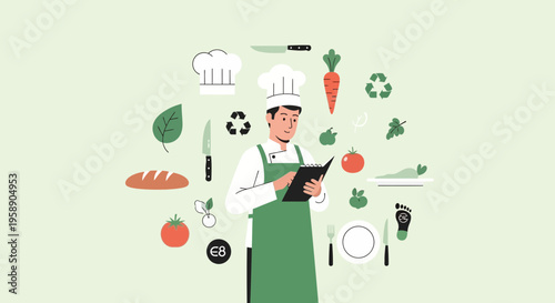 Chef Planning Sustainable Cuisine Illustrated Culinary Concept For Eco-Conscious Dining
