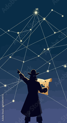Celestial Navigator Discovering Star Maps In The Night Sky