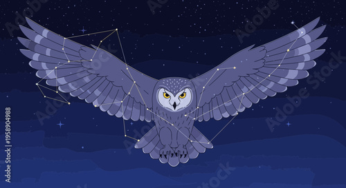 Celestial Owl Ascending Through Starry Night Sky
