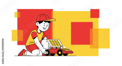 Child Assembling A Solar Powered Toy Car For Educational Fun