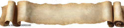 Old vintage blank banner on a white background a ribbon scroll paper with space for text or message ancient parchment with rolledup edges Old parchment texture Medieval