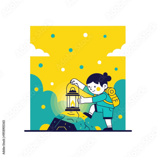 Child Explorer With Lantern At Dusk Discovering Nature's Wonders