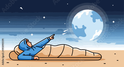 Child Gazing At The Full Moon And Stars