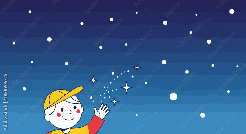 Fototapeta premium Child Reaching For Sparkling Stars In A Night Sky