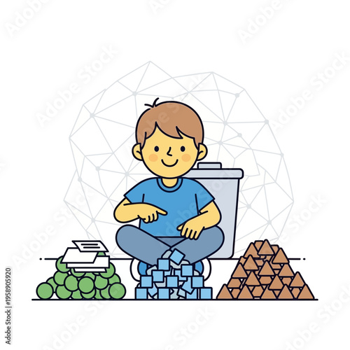 Child Learning Sorting And Organizing With Colorful Blocks And Objects