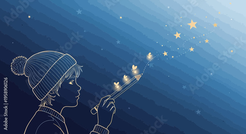 Childhood Dreams Illuminated By A Magical Pencil Drawing Stars And Fireflies