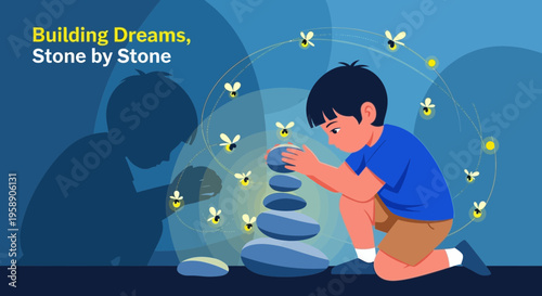 Childhood Dreams Illuminated by Fireflies Stone Balancing