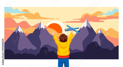 Childhood Dreams Of Adventure Take Flight Amidst Majestic Mountain Sunrise
