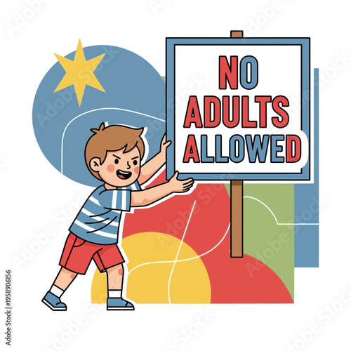 Childhood Fun Zone No Adults Permitted Sign Playful Illustration