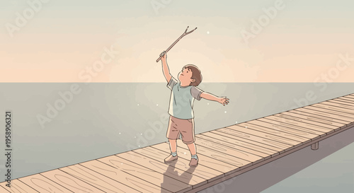 Childhood Wonder On A Pier Reaching For The Sky
