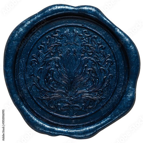 a deep blue wax seal texture scale coin purse medieval transparent background
