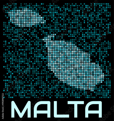 Malta digital dotted map. Shape of the country in cyan color palette on dark background. Futuristic Malta map design. Vector illustration.