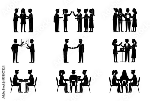 People in business settings interact and collaborate in office environments.