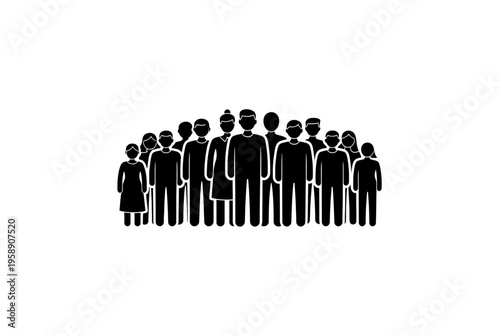 A group of people standing together in a crowd formation viewed from the side.