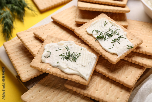 Board with tasty crackers, ...