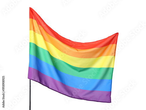 Waving LGBT flag on white b...