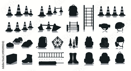 Military Tactical Training Equipment Silhouette Illustration Vector Set