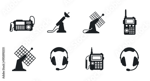 Tactical Communication Device Icons for Military and Security Services Vector Illustration