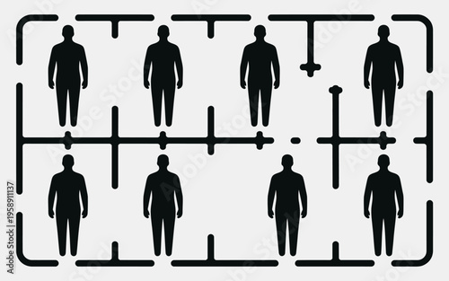 Social distancing concept with human silhouettes.